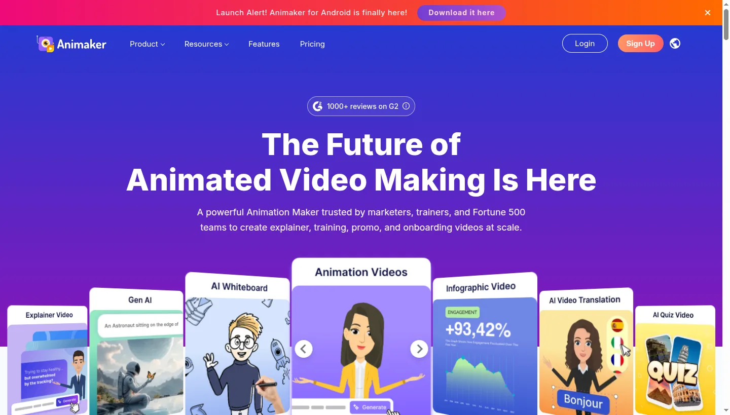 The Animaker home page
