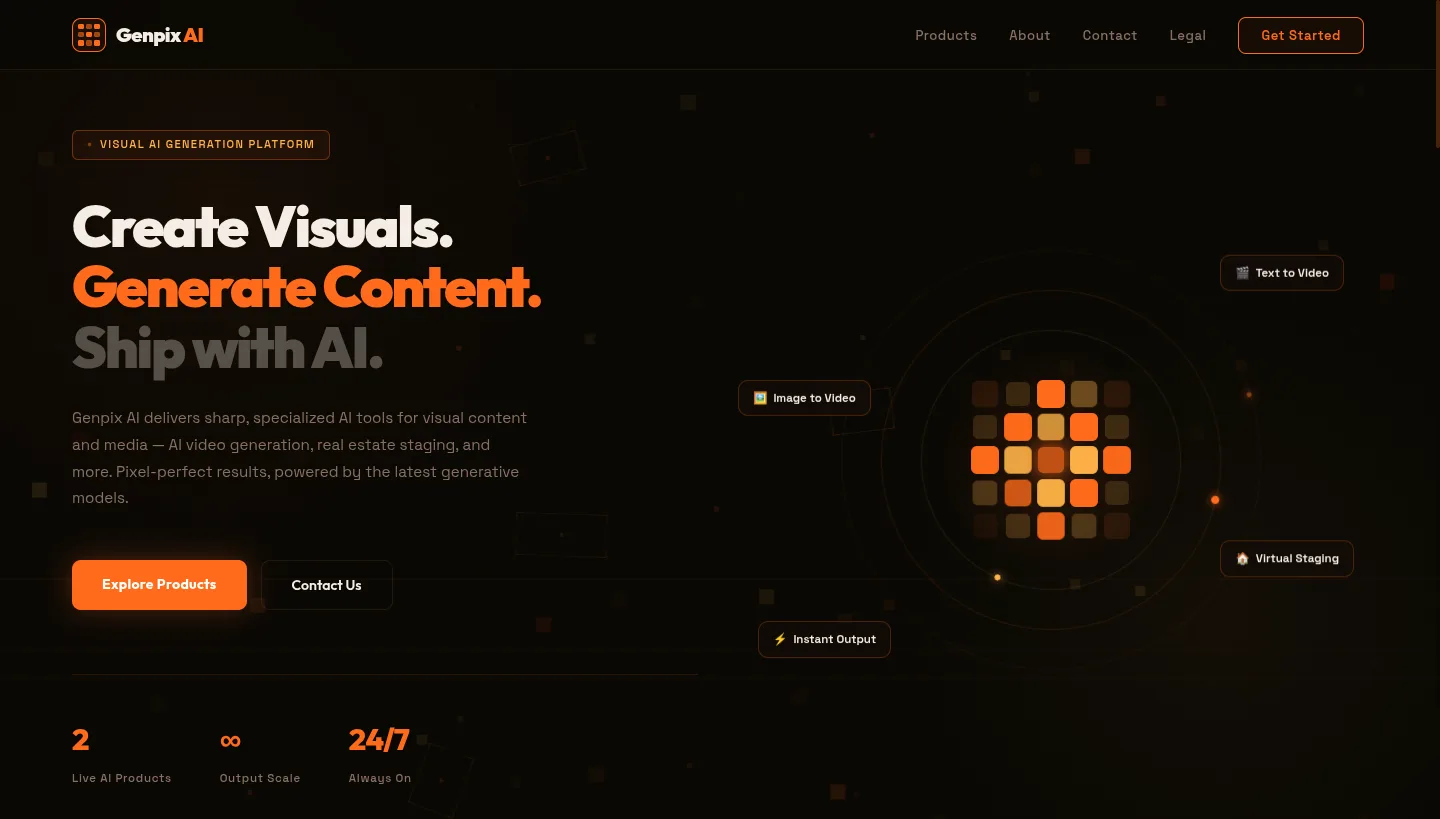 The Genpix AI Lab home page at genpixlabai.com